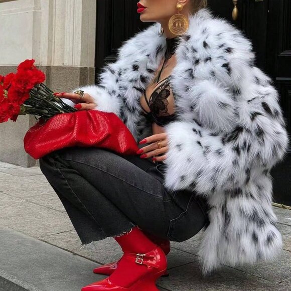 Multicolor Casual Women's Faux Fur Leopard Print Jacket - Picture 3 of 6